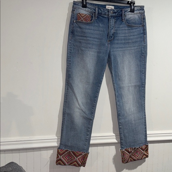 DRIFTWOOD Colette jeans Blue embroidered cuff 29 waist NEW boho Patterned - Picture 3 of 6